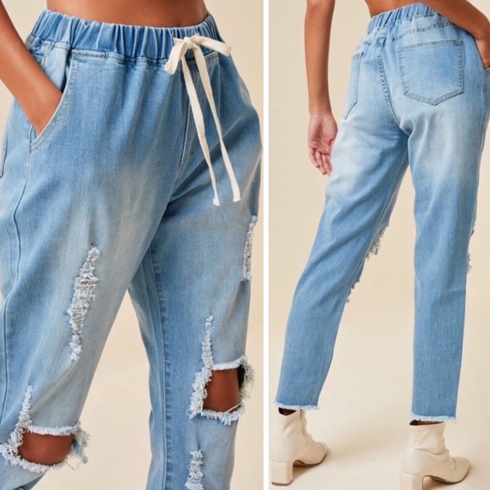 Denim Distressed Joggers - Picture 2 of 6